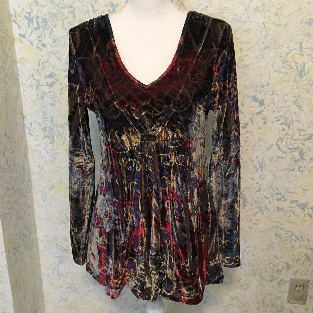 Velour One World L.S. top Vintage Look Boho Med. P